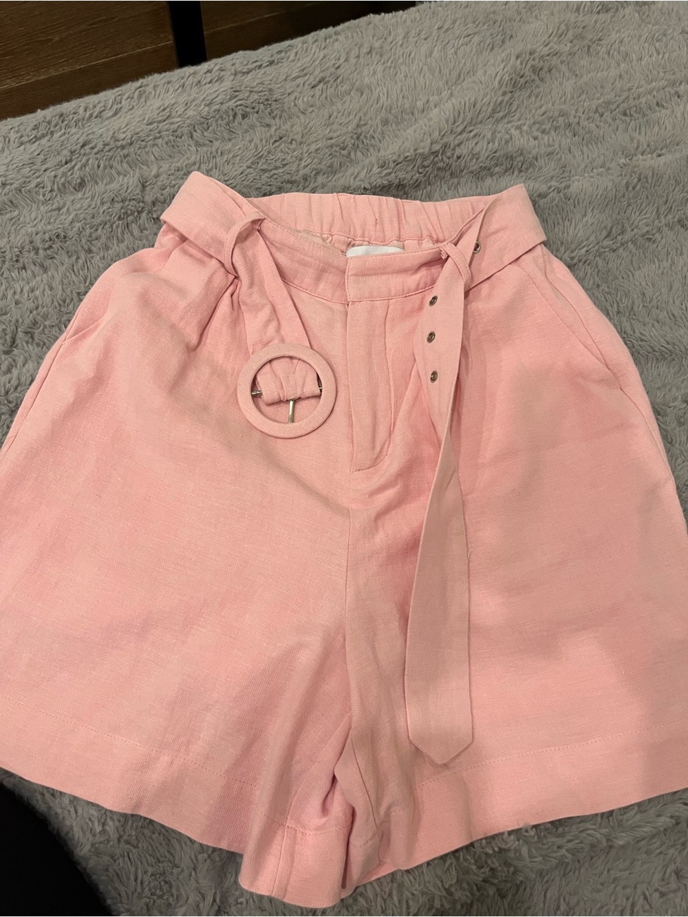 Lost + Wander Pink High-Waist Paperbag Shorts with Self-Tie Buckle